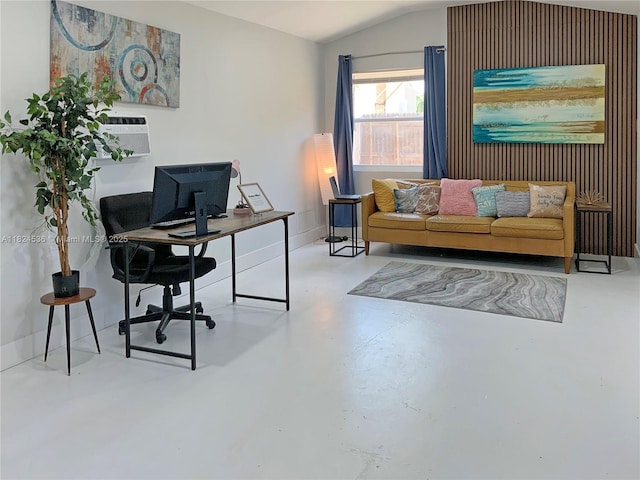 2714 Fillmore St, Hollywood, FL 33020 - office featuring lofted ceiling, concrete floors, and a wall unit AC