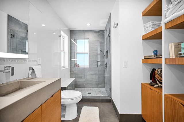 1151 W Lake St, Hollywood, FL 33019 - full bathroom with vanity, a shower stall, tile patterned flooring, and recessed lighting