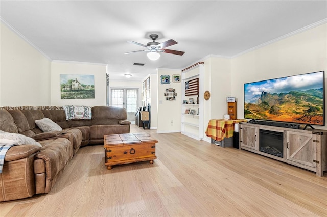 1360 S Audubon Dr, Homestead, FL 33035 - living room featuring ornamental molding, light wood-style flooring, and ceiling fan