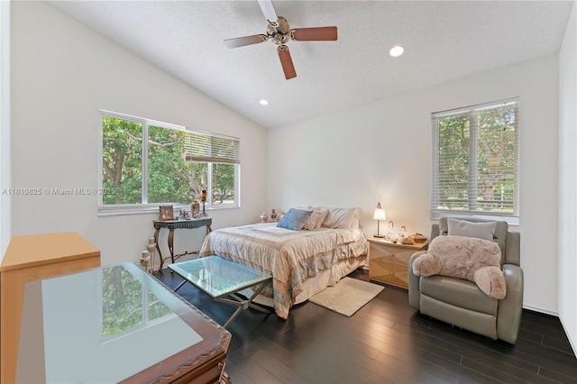 6421 Lake Tern Ln, Coconut Creek, FL 33073 - bedroom featuring a textured ceiling, multiple windows, wood finished floors, lofted ceiling, and recessed lighting