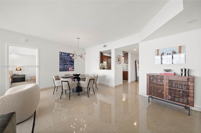 450 Alton Rd Unit 2705, Miami Beach, FL 33139 - dining room with a chandelier, granite floors, and recessed lighting