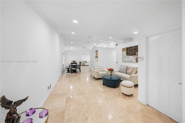 4361 Mahogany Ridge Dr, Weston, FL 33331 - living area featuring recessed lighting, crown molding, and light marble finish flooring