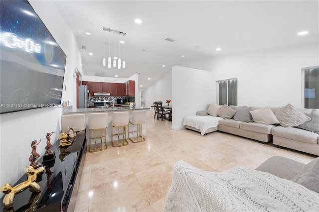 4361 Mahogany Ridge Dr, Weston, FL 33331 - living room featuring vaulted ceiling and recessed lighting