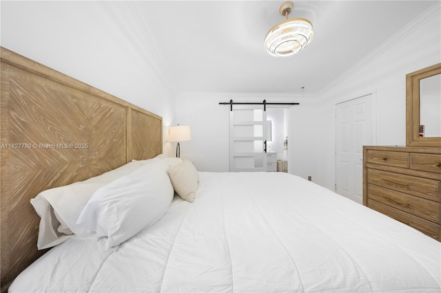4361 Mahogany Ridge Dr, Weston, FL 33331 - bedroom featuring a barn door and crown molding