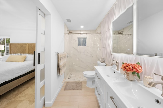 4361 Mahogany Ridge Dr, Weston, FL 33331 - bathroom featuring a marble finish shower, double vanity, ensuite bath, and tile patterned floors