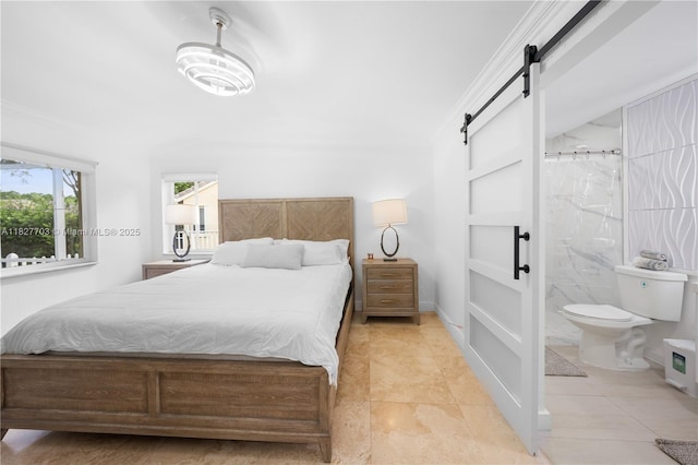 4361 Mahogany Ridge Dr, Weston, FL 33331 - bedroom with a barn door, light tile patterned flooring, and ensuite bathroom