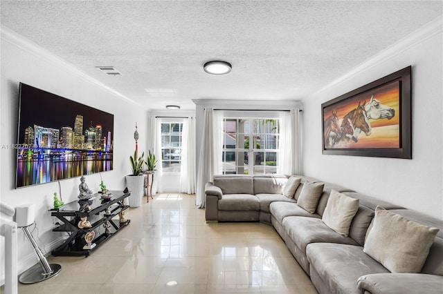 2260 SW 84th Way, Miramar, FL 33025 - living room featuring light tile patterned floors, crown molding, and a textured ceiling