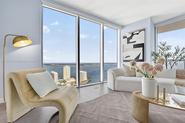 495 Brickell Ave Unit 3901, Miami, FL 33131 - tiled living room with a water view