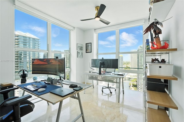 31 SE 5th St Unit 4021, Miami, FL 33131 - office area with a wall of windows and a ceiling fan