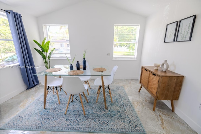 2125 SW 26th St, Miami, FL 33133 - dining area featuring lofted ceiling and marble tiled flooring