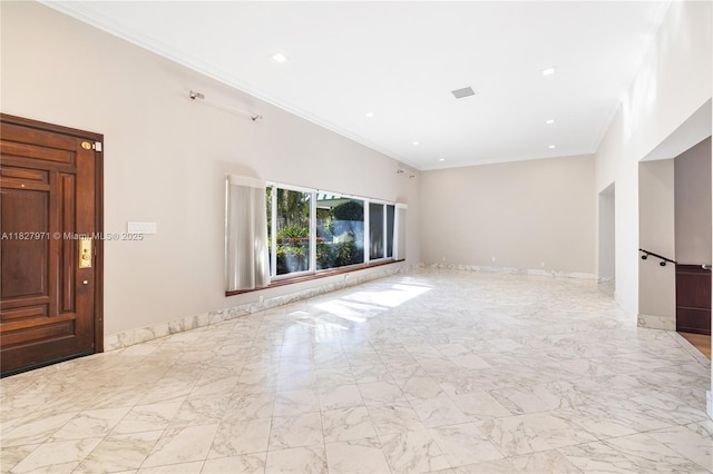 1375 N Biscayne Point Rd, Miami Beach, FL 33141 - empty room with marble finish flooring, crown molding, and recessed lighting