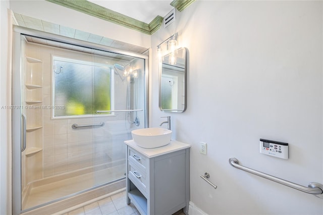 1375 N Biscayne Point Rd, Miami Beach, FL 33141 - full bath with vanity, a shower stall, and tile patterned floors