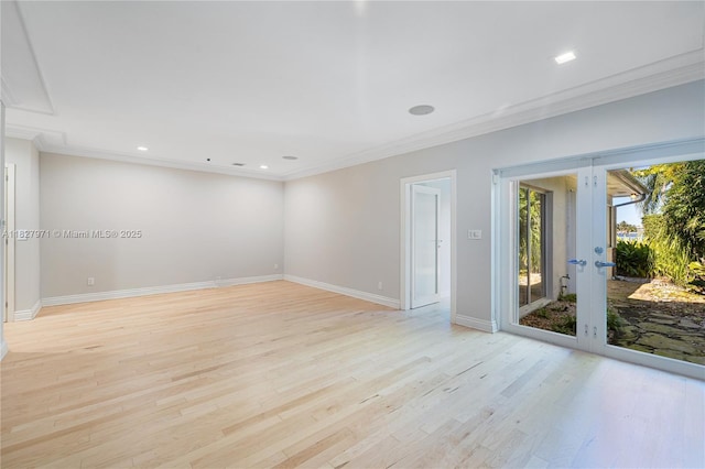 1375 N Biscayne Point Rd, Miami Beach, FL 33141 - spare room with light wood-style floors, crown molding, french doors, and recessed lighting