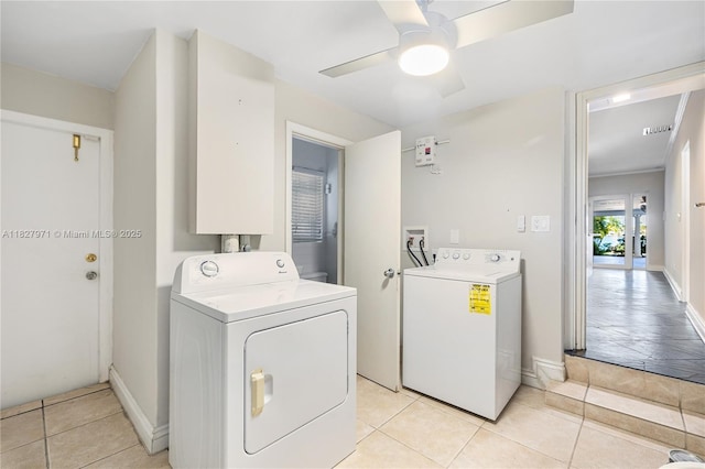 1375 N Biscayne Point Rd, Miami Beach, FL 33141 - laundry area featuring washer and dryer, ceiling fan, and light tile patterned floors