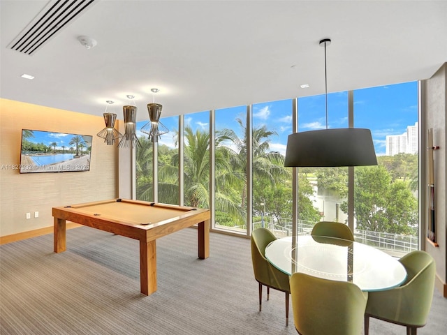 16385 Biscayne Blvd Unit 403, North Miami Beach, FL 33160 - game room featuring a wall of windows, carpet flooring, and billiards table