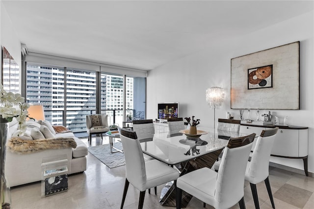 88 SW 7th St Unit 1008, Miami, FL 33130 - dining space featuring a chandelier and expansive windows
