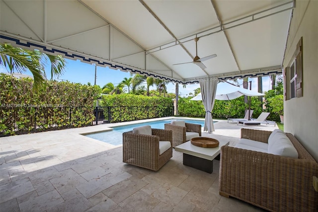 228 Rutland Blvd, West Palm Beach, FL 33405 - view of pool featuring a ceiling fan, an outdoor hangout area, a patio area, and a fenced backyard