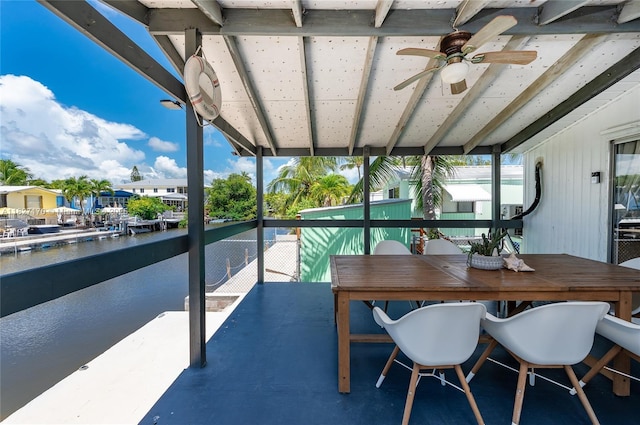 456 Bowie Ln, Key Largo, FL 33037 - view of patio / terrace with a water view and ceiling fan