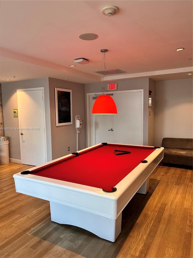 133 NE 2nd Ave Unit 815, Miami, FL 33132 - recreation room with billiards, wood finished floors, and recessed lighting