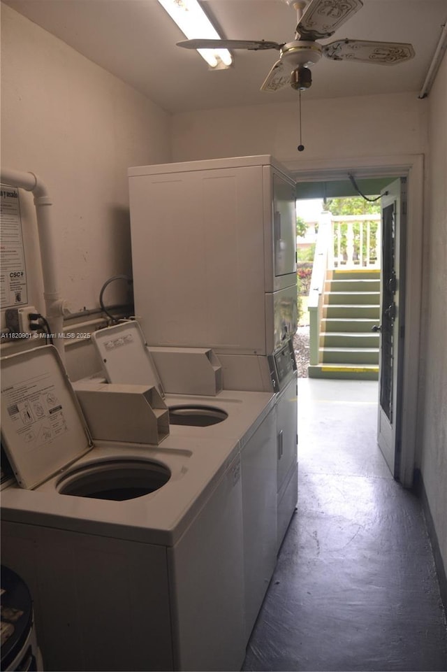 56 Norwich C Unit 56, West Palm Beach, FL 33417 - community laundry featuring estacked washer and dryer and a ceiling fan
