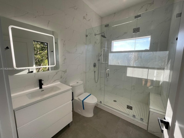 901 Estall St, Key Largo, FL 33037 - bathroom with tile walls, plenty of natural light, vanity, and a marble finish shower