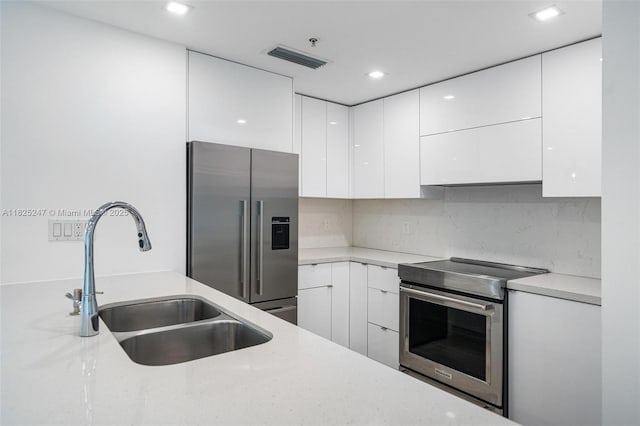 3400 SW 27th Ave Unit 1605, Miami, FL 33133 - kitchen featuring stainless steel appliances, modern cabinets, white cabinets, recessed lighting, and tasteful backsplash