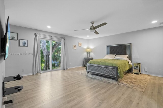 2927 SW 18 Th Ter, Fort Lauderdale, FL 33315 - bedroom with wood finished floors, recessed lighting, ceiling fan, and access to exterior