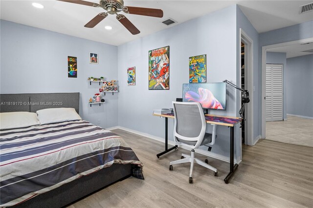 2927 SW 18 Th Ter, Fort Lauderdale, FL 33315 - bedroom with wood finished floors, recessed lighting, and a ceiling fan