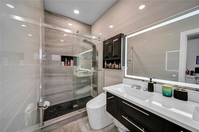 3574 W 88th Ter, Hialeah, FL 33018 - bathroom with vanity, a shower stall, and recessed lighting