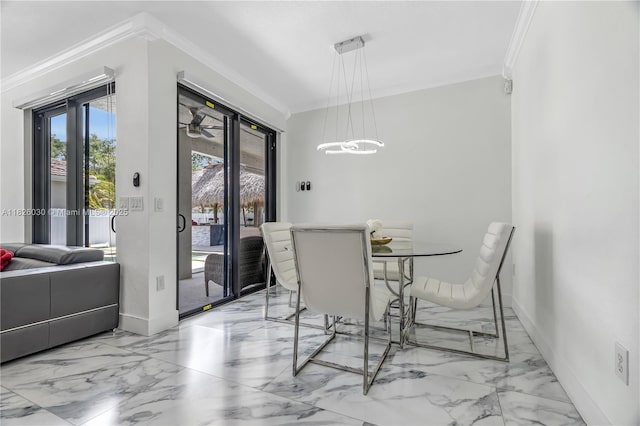 16488 SW 30th St, Miramar, FL 33027 - dining room with light marble finish flooring and ornamental molding