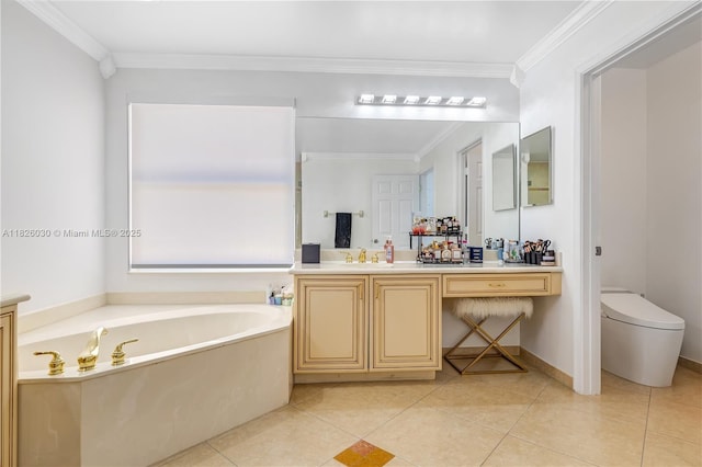 16488 SW 30th St, Miramar, FL 33027 - full bath with vanity, a garden tub, tile patterned floors, and ornamental molding