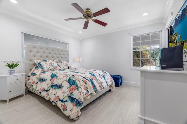 16488 SW 30th St, Miramar, FL 33027 - bedroom featuring ornamental molding, light wood-style flooring, recessed lighting, and ceiling fan
