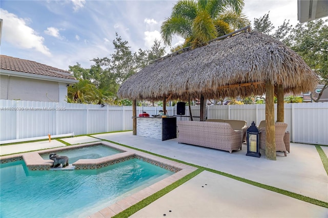 16488 SW 30th St, Miramar, FL 33027 - view of pool featuring a gazebo, a fenced backyard, an in-ground hot tub, and a patio area