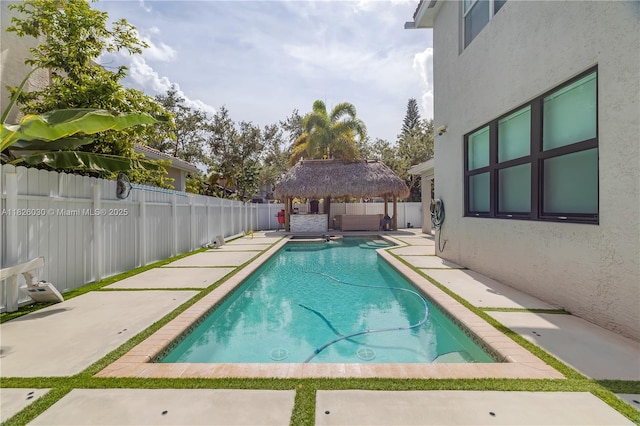 16488 SW 30th St, Miramar, FL 33027 - view of swimming pool featuring a gazebo, a fenced backyard, and a patio area