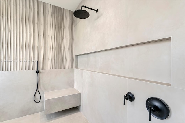 301 Buttonwood Cir # B, Key Largo, FL 33037 - full bathroom featuring a tile shower, tile patterned floors, and pet washing station