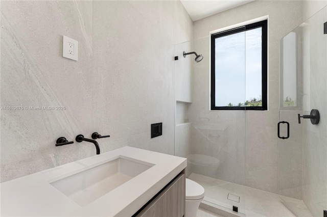 301 Buttonwood Cir # B, Key Largo, FL 33037 - full bathroom with a shower stall, vanity, and tile walls