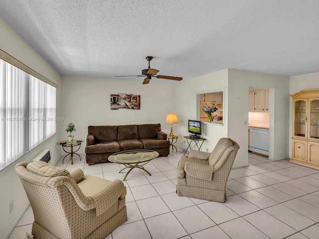 199 Durham D Unit 199, Deerfield Beach, FL 33442 - living room with a textured ceiling, ceiling fan, and light tile patterned floors