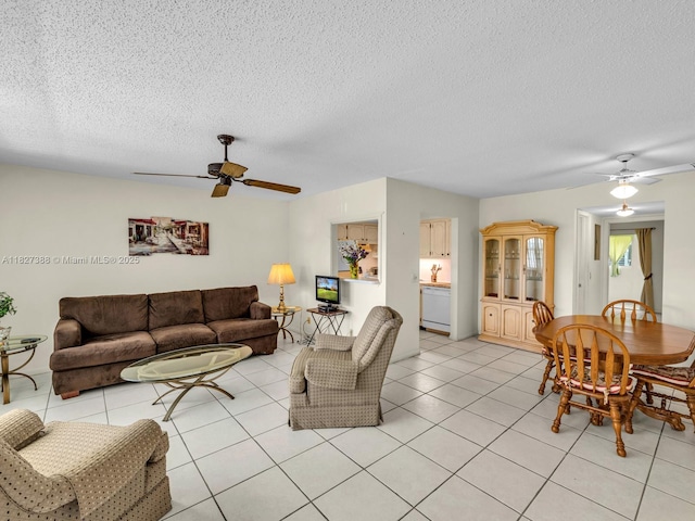 199 Durham D Unit 199, Deerfield Beach, FL 33442 - living area with ceiling fan, a textured ceiling, and light tile patterned floors