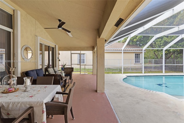798 Verona Lake Dr, Weston, FL 33326 - view of pool with a patio area, a ceiling fan, and a lanai