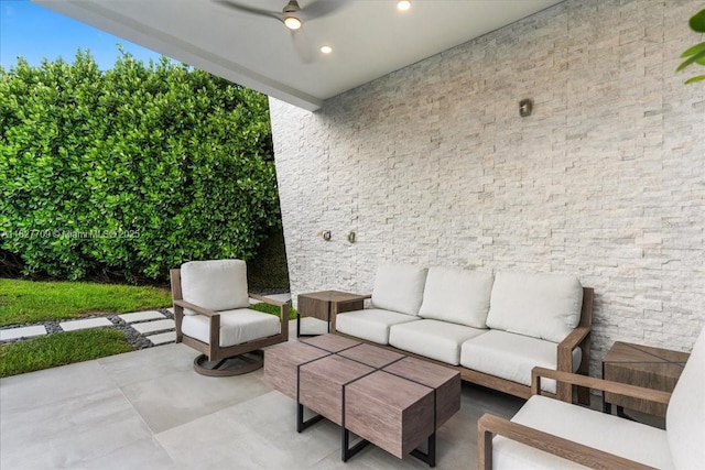 2180 Alamanda Dr, North Miami, FL 33181 - view of patio / terrace with an outdoor living space and a ceiling fan