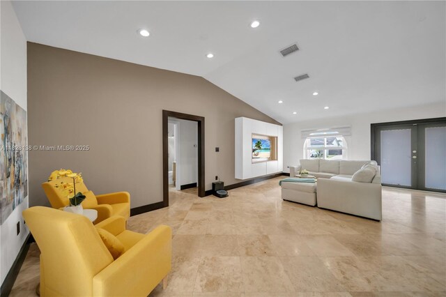 14795 SW 174th St, Miami, FL 33187 - living room featuring vaulted ceiling and recessed lighting