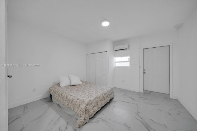 14795 SW 174th St, Miami, FL 33187 - bedroom featuring an AC wall unit and light marble finish flooring