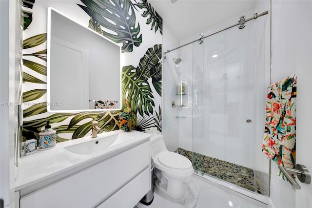 1550 SW 89th Ct, Miami, FL 33174 - full bathroom featuring a shower stall, marble finish floors, and vanity