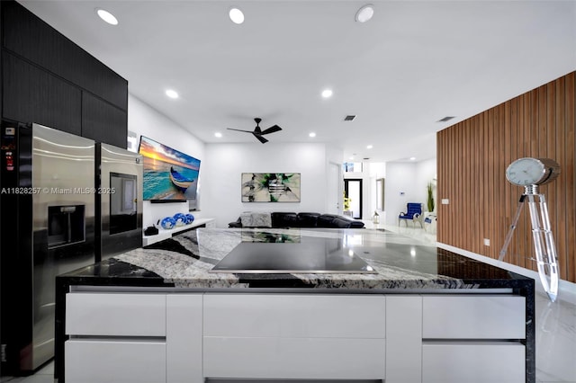 1550 SW 89th Ct, Miami, FL 33174 - kitchen with stainless steel fridge with ice dispenser, modern cabinets, white cabinets, and recessed lighting
