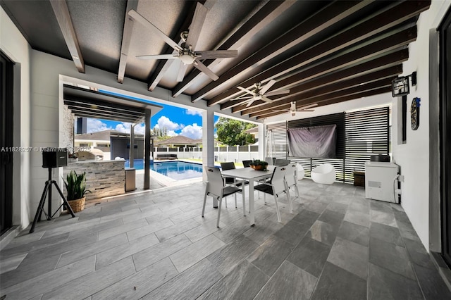 1550 SW 89th Ct, Miami, FL 33174 - view of patio / terrace with ceiling fan, outdoor dining space, and an outdoor kitchen