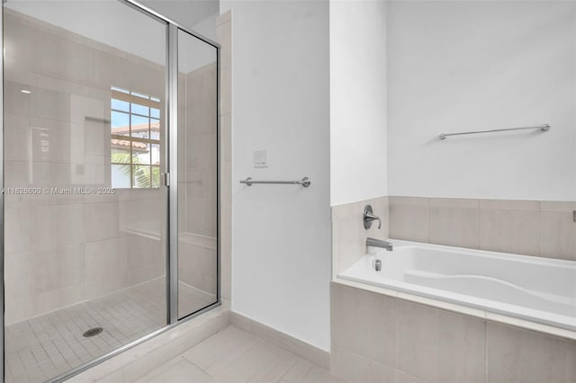 11735 SW 13th Ct, Pembroke Pines, FL 33025 - bathroom featuring a garden tub, a stall shower, and tile patterned floors