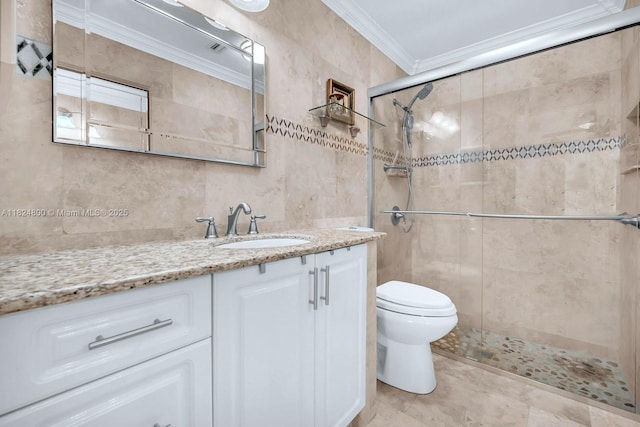 1621 NW 96th Ter, Pembroke Pines, FL 33024 - bathroom with tile walls, a tile shower, vanity, and crown molding