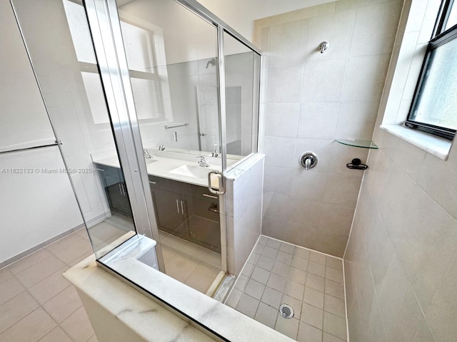 6011 W Paso Fino Pl, Davie, FL 33314 - full bath with tile patterned flooring, a stall shower, and double vanity