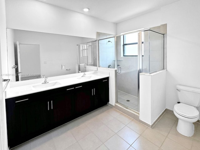 6011 W Paso Fino Pl, Davie, FL 33314 - bathroom with double vanity, a stall shower, and tile patterned floors