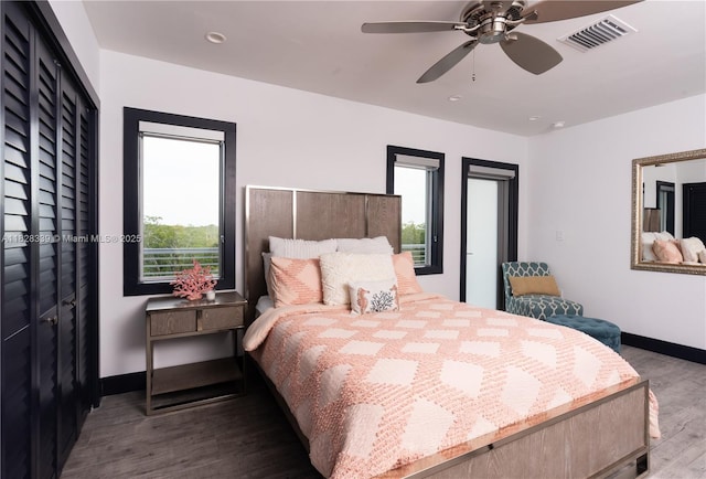 475 Bahia Honda Rd, Key Largo, FL 33037 - bedroom with wood finished floors, recessed lighting, and a ceiling fan
